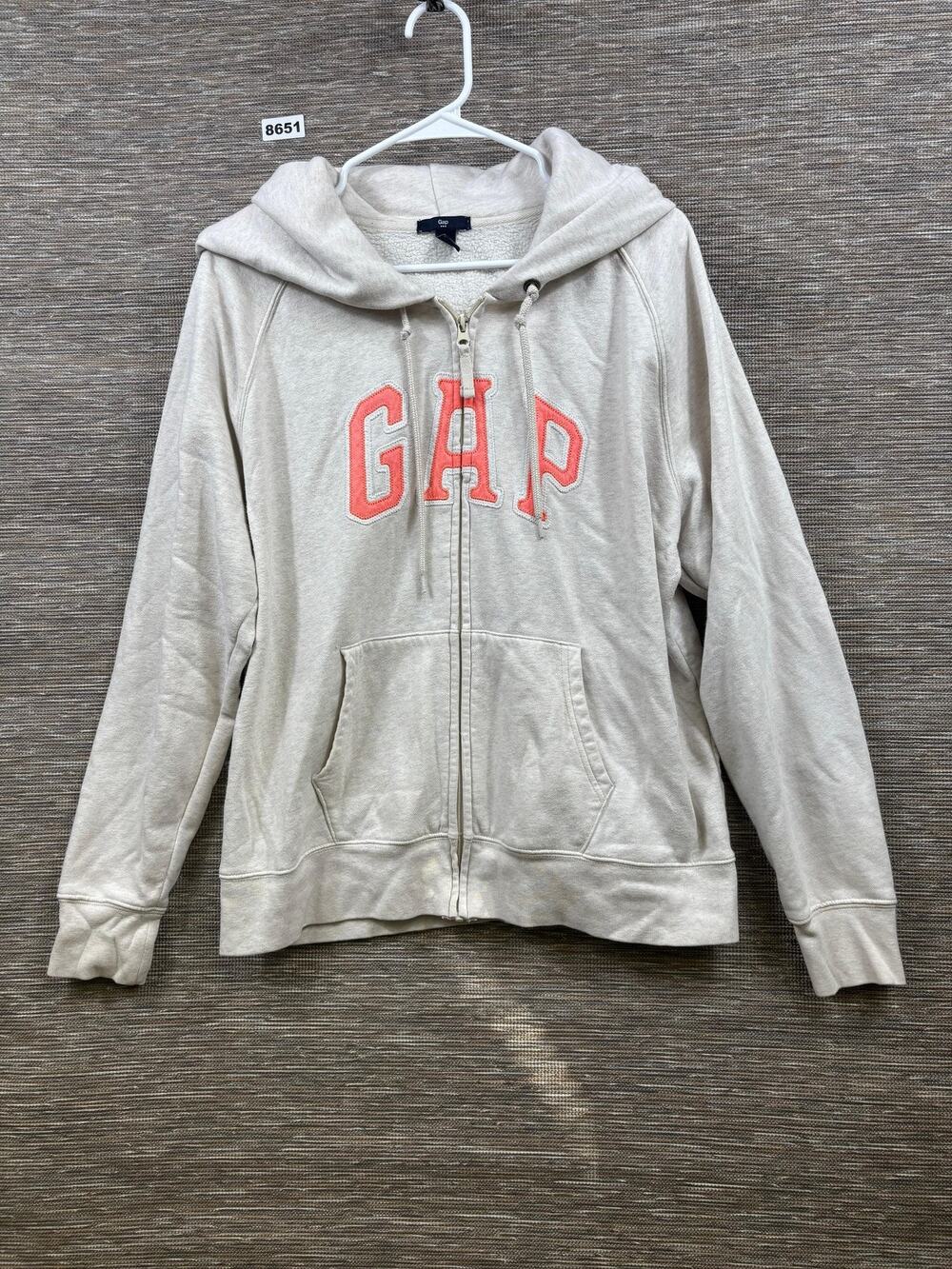 Gap Hoodie Womens 2XL Beige Full Zip Fleece Hooded GAP Logo Raglan Sweatshirt